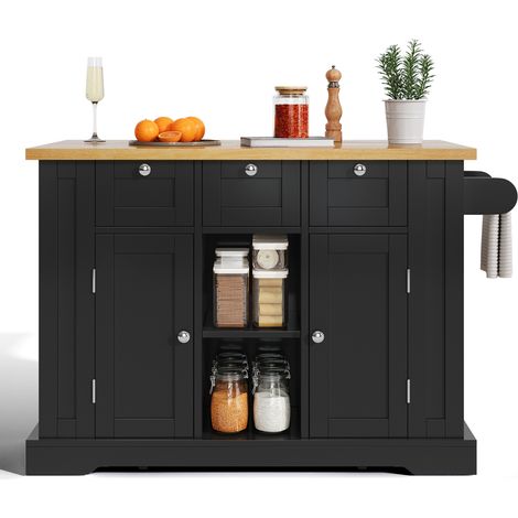 CHICFURN Isola cucina mobile 132 x 70 x 87 cm nera e naturale salvaspazio (1/5)