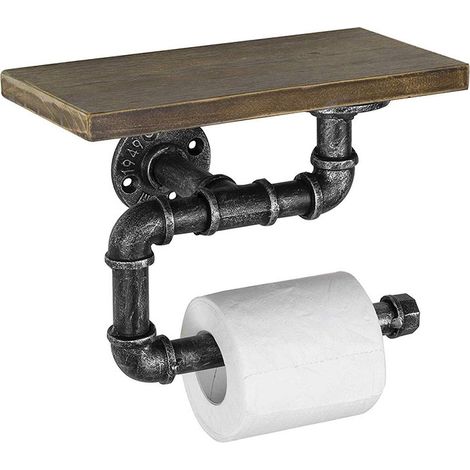 BRAVIX Porte- Rouleau de Papier Toilette avec Etagère, Rétro Tube Fer Vintage Industriel Porte Papier Toilette,30cm