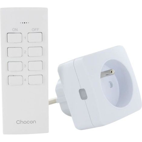 Set 2 Mini Steckdosen - CHACON - Ein/Aus - 2300 W (FR) + Fernbedienung - Weiß (1/4)
