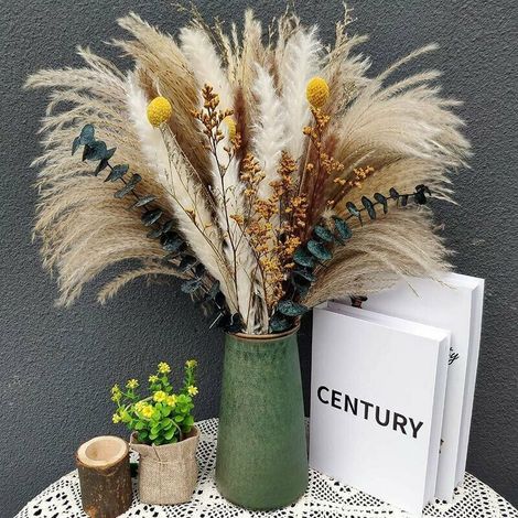 Herbe De La Pampa - Fleurs Séchées Naturelles - 7 Variétés Dont Eucalyptus - Hauteur 46 Cm - Décoration Intérieure - Lot De 60 Tiges