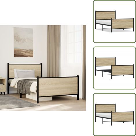 Letto con doghe in metallo - vidaXL Giroletto senza Materaso in Metallo Rovere Sonoma 100x200 cm - Letto con spazio di stoccaggio