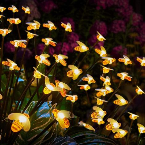 MINKUROW Solar-Glühwürmchen-Gartenleuchten, 4 Stück, solarbetriebene Bienen-Gartenleuchten, IP65 wasserdichte Außenbeleuchtung mit 8 LEDs für Terrasse, Rasen, Hof und Wege, warmweiß (1/4)