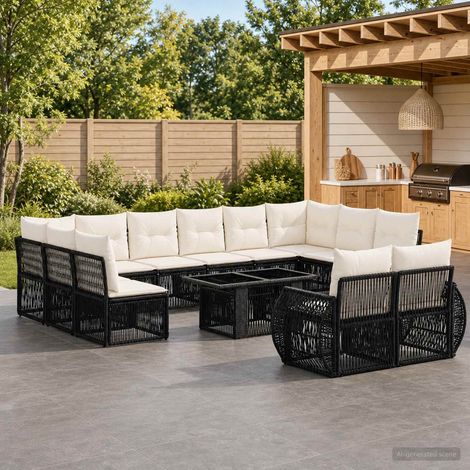 vidaXL Set Divano da Giardino 13 pz Nero e Bianco Crema polyrattan (1/5)