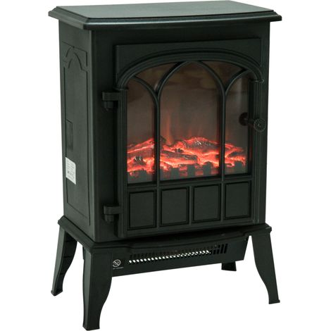 Homcom – Cheminée électrique poêle rétro 1000-2000 W – Simulation flammes LED – Puissance réglable – Capacité 15-30 m² – Design noir (1/5)