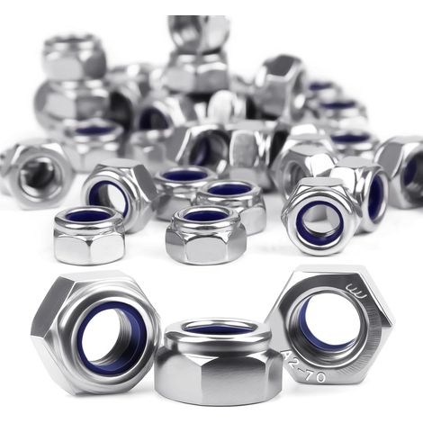 Lot de 12 écrous hexagonaux M8 en acier inoxydable A2 V2A - Écrous hexagonaux autobloquants DIN985 - Verrouillages Niro (1/5)
