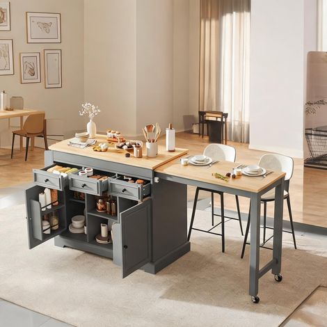 Îlot de cuisine mobile avec plan de travail extensible en MDF (1/5)