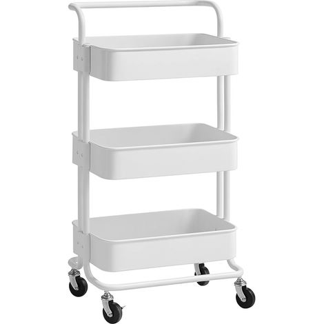 Desserte Métallique Rectangulaire 3 Niveaux à Roulettes - Blanc - Rangement Pratique - L 45 x P 37 x H 82 cm - Livraison gratuite (1/5)