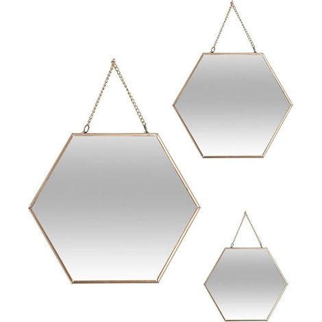 Miroirs Hexagonaux Suspendus Anses en chaîne (Lot de 3) - Or - SILUMEN