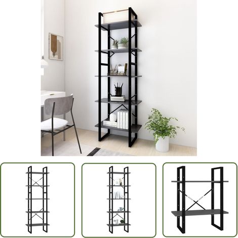 The Living Store Bücherregal 5 Fächer Grau 60x30x175 cm Holzwerkstoff - BucheRegal - Grau - Holzwolle - Metall - Bücherregal (1/5)