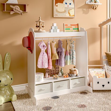 Perchero Burro Infantil Moskenes con 3 cajas plegables MDF 107x95x61cm Blanco [en.casa]
