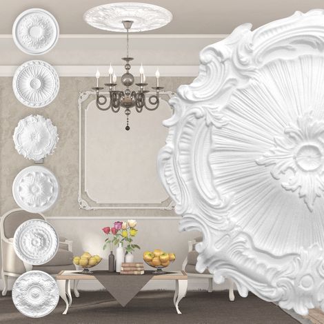 Marbet Design Stuckrosette aus EPS Styropor, weiß - Deckenrosette Stuck Wanddeko Wohnzimmer: R-07 - Ø 40cm