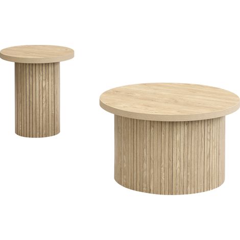 Ensemble de tables basses rondes modulables en MDF couleur bois naturel (1/5)