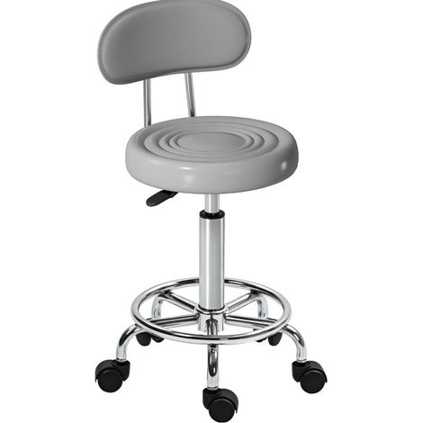MODFU – Tabouret à roulettes réglable et pivotant polyester – Dossier, repose-pieds et vérin à gaz – Rotation 360°, motif spiralé – Salon ou bureau – Gris (1/5)