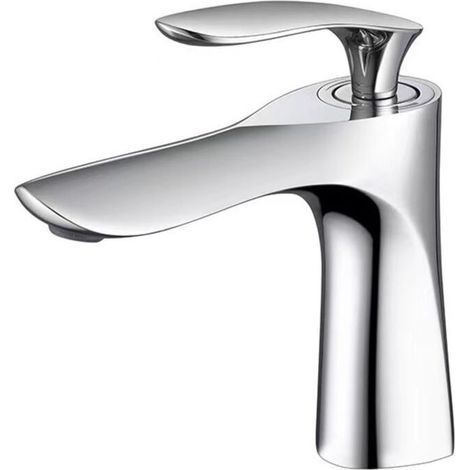 Robinet de lavabo de salle de bain en alliage de zinc, mitigeur chromé argenté avec lavabo (1/4)