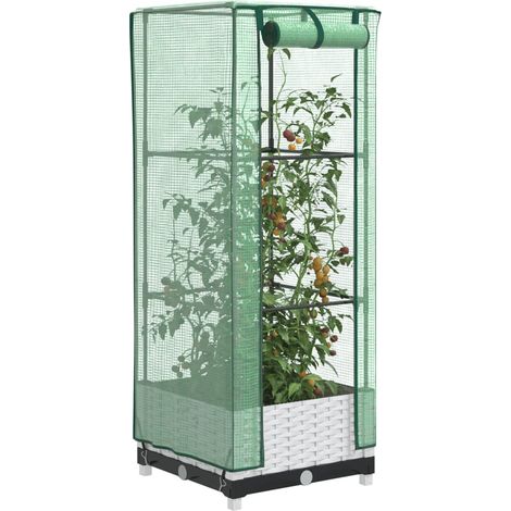 Hochbeet mit Gewächshaus-Aufsatz Rattan-Optik 40x40x123 cm