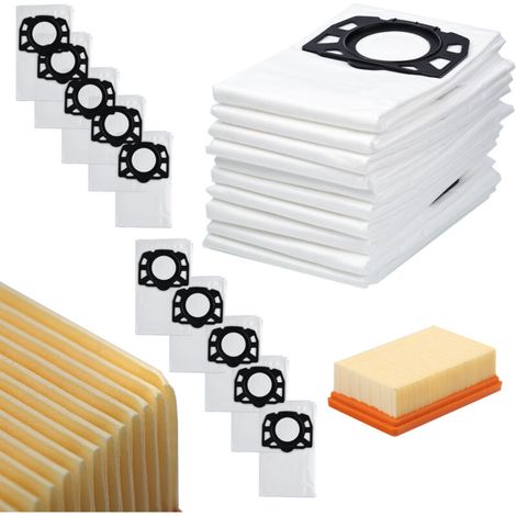 Ensemble de sacs et filtres pour aspirateur WD6, WD4, WD5 et MV4 – 10 sacs en microfibre + filtre 5 couches Pièce de rechange pour Kärcher WD4, WD5, WD6, MV4, MV5 et MV6-AquaForge (1/5)
