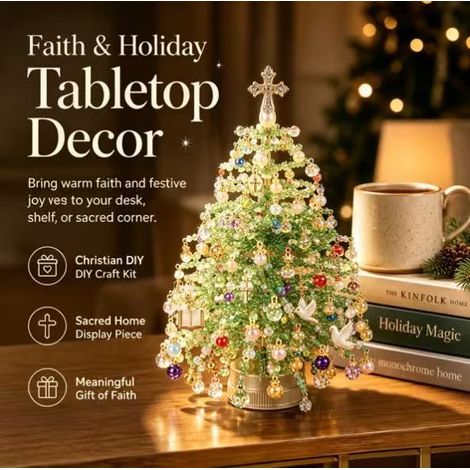 New DIY Beaded Christmas Tree Kit - A Handmade DIY Beaded Christmas Tree Set for Faith and Holidays (Includes string lights by default, no need to ask again)