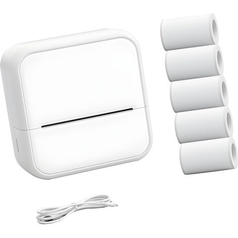 Mini stampante termica per etichette, design portatile, con connettività, fornita con 5 rotoli di carta per etichette, stampa chiara ed efficiente - bianco. (1/5)