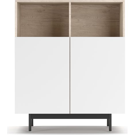 Mueble aparador en melamina, colección PRINTED (602-2), con 2 puertas, en roble-blanco