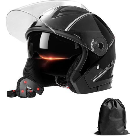 Casques de moto à visage ouvert 3/4, demi-casque de moto à double visière pour hommes et femmes pour cyclomoteur Cruiser (1/5)