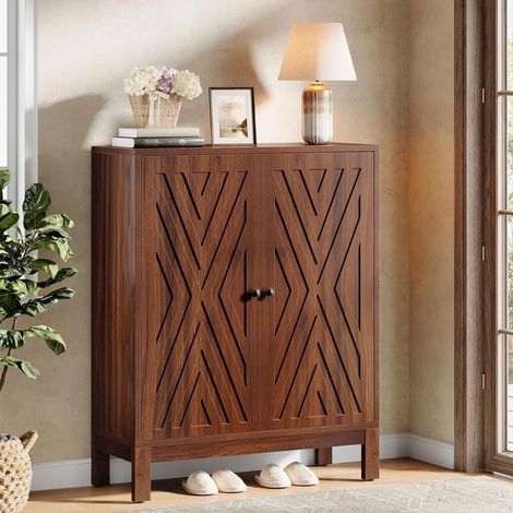Tribesigns Meuble à chaussures à 2 portes, étagère à chaussures autoportante à 5 niveaux avec étagères réglables, hauteur 110 cm, pour entrée, couloir, salon, étagère à chaussures peu encombrante