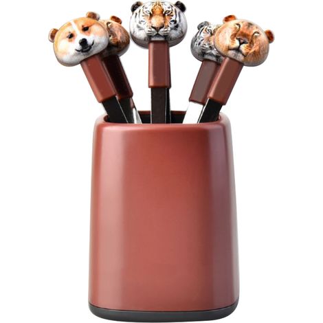 Leichtes und tragbares Edelstahl-Besteckset mit Gabeln im Tierdesign für die Küche, braun (1/5)