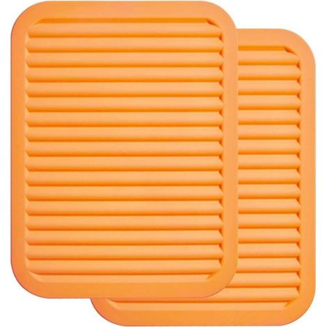 Lot de 2 Dessous de plat en silicone pour casseroles et poêles chaudes,Résistants à la chaleur en silicone véritable,dessous de plat multifonction et durable pour plats chauds porte-cuillère (Orange) (1/5)
