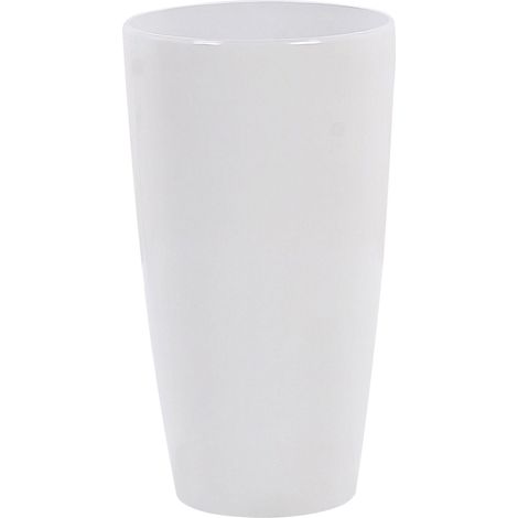 Haut Pot de Fleurs Cache-pot Rond 40 cm de Diamètre en Mélange de Pierre Blanc Idéal pour Extérieur et Intérieur Glamour Chic et Moderne Beliani (1/5)