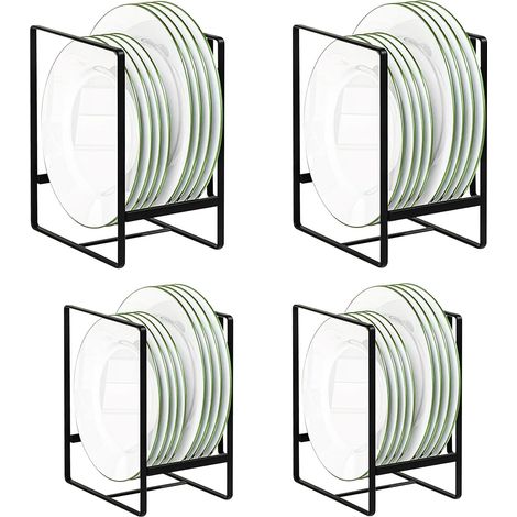 Tellerabtropfgestell, 4er-Set, Tellerständer, Organizer, vertikale Trockenständer, Tellerständer für Küchenschrank, Arbeitsplatte, Schrank (schwarz)