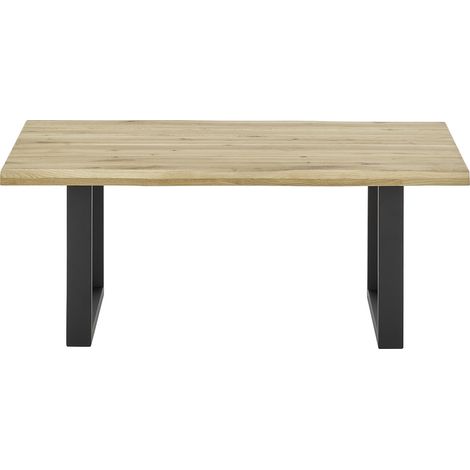 Table basse en bois coloris chêne massif, pieds en métal coloris noir - longueur 110 x hauteur 45 x profondeur 70 cm (1/4)