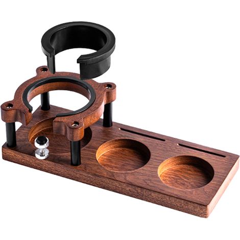 Station de tassage pour café expresso avec 2 porte-outils de distribution, porte-filtre universel 51-58 mm, bois naturel, hauteur réglable, pieds en silicone antidérapants pour la maison, le bar ou le (1/4)