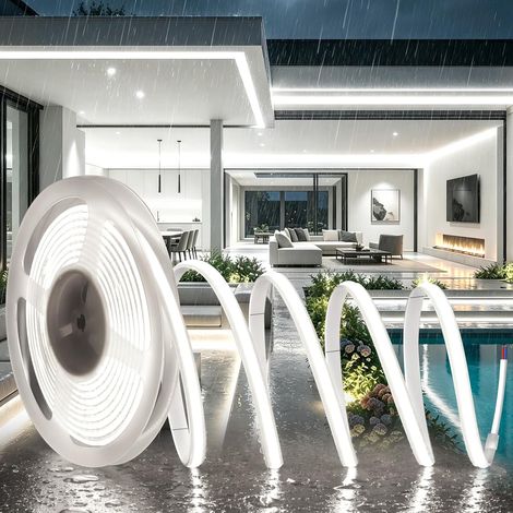 10 m COB LED Strip Strip without Plug 220 V Outdoor Waterproof IP65 6000K Cool White Neon LED Strip Light Without Transformer Flexible Adhesive Cuttable for Kitchen, Bedroom, Outdoor (1/5)