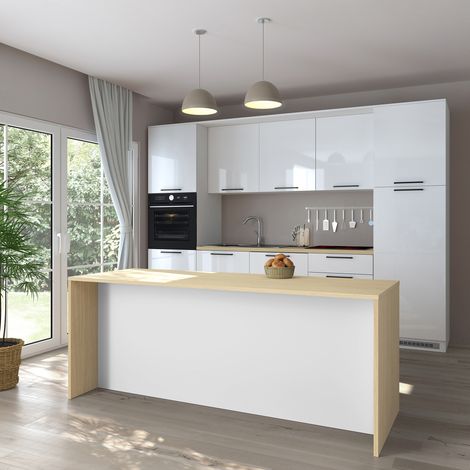 Îlot de Cuisine Mapana, Armoire 2 Étagères, 4 Compartiments Fabriqué en Italie, 4 Portes, 225x80x90h cm Chêne Marron (1/5)