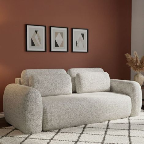 Sofá Cama 3 Plazas Sessame, con Almacenamiento, Apertura Libro, Reclinable, 266x121 cm Beige Claro (1/5)