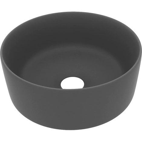 Lavandino Lusso Rotondo Grigio Scuro Opaco 40x15 cm in Ceramica vidaXL