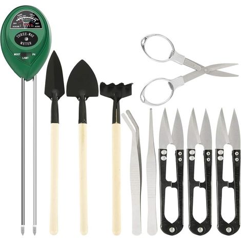 MINKUROW 10 Piezas Probador De Suelo 3 En 1 Ph Iluminación De Luz Húmeda Con Pala Rastrillo Tijera Pinzas, Juego De Herramientas De Jardinería Con Medición De Suelo No Necesita Batería (1/5)