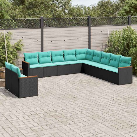 Salon de jardin modulable 11 pièces en résine tressée noire avec coussins, 90.63kg - PANGIVO (1/5)