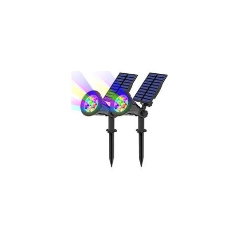 Lampes solaires de jardin, lot de 2, 7 projecteurs solaires LED, lampes solaires de jardin, extérieur 2 en 1 étanche, sans fil, 7 changements de couleur, 2 modes de réglage, marche/arrêt automatique ( (1/4)