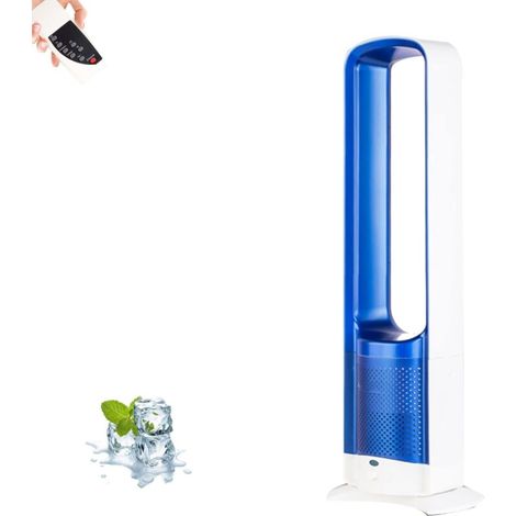 Ventilatore silenzioso senza pale per rinfrescare uffici e studi domestici, oscillazione a 180° con telecomando, display LED touch, 3 velocità, ventilatore personale da tavolo/piantagione (blu) (1/5)