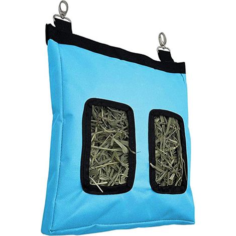 Sac d'alimentation de foin de lapin de 2 ports petit animal suspendu sac de rangement de nourriture (bleu) (1/5)