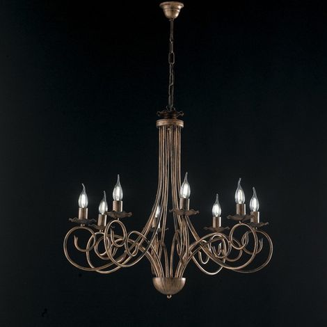 Araña de suspensión en hierro Negro DECO Cobre ocho luces 67x h68 cm
