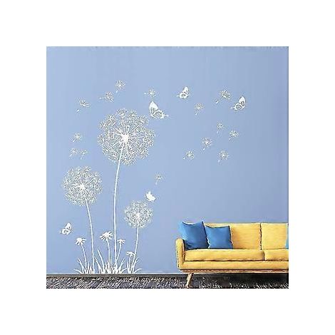 Stickers muraux pissenlits, stickers muraux fleurs, papillons en vol (1/4)