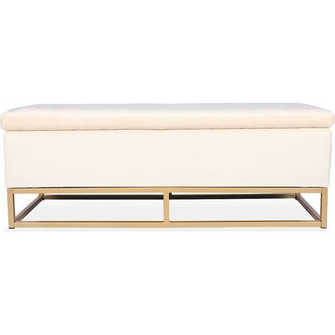 Banquette coffre Angele Velours beige pieds doré (1/3)