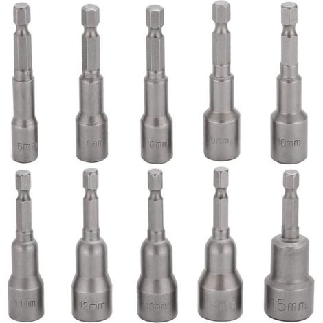 Set di punte magnetiche per avvitatore a impulsi – Set di 10 bussole esagonali da 6–15 mm per trapani, compatibile con utensili a batteria