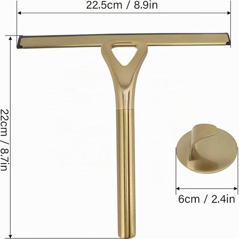 Shower Squeegee, 22.5 x 22 cm Gold Stainless Steel Squeegee Glass Scraper with Hook for Bathroom Shower Glass Door Mirror Window (1/4)