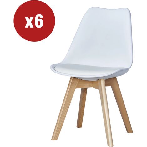 sedia da pranzo "leila" bianco con gambe in legno 6 pezzi