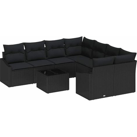 Sofa Set with Cushion Manual 9 pcs Black Poly Rattan vidaXL