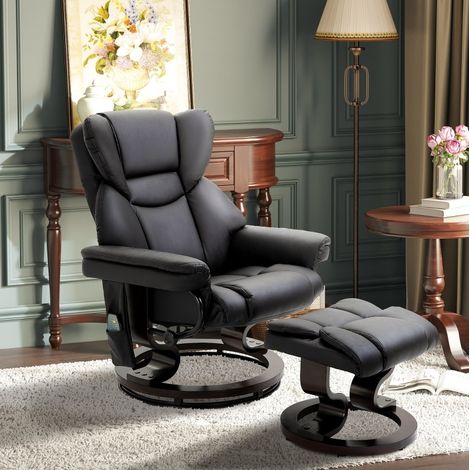 Sillón relax 79x82x101 cm negro en cuero sintético con masaje, reclinación 145° y reposapiés (1/5)