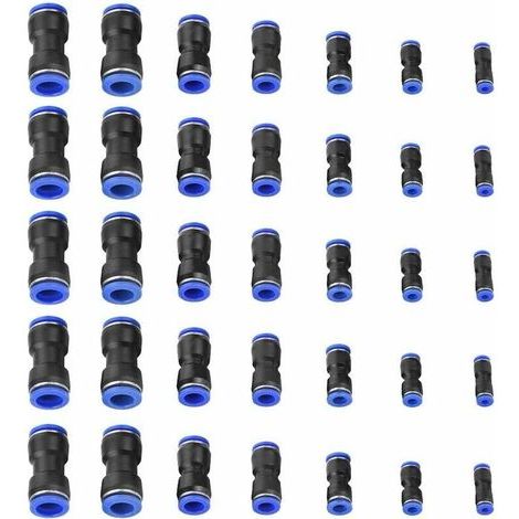 Pneumatikverbinder, 35 Stück, blau, gerade, aus Kunststoff, Schnellkupplungen für Druckluft, Rohrverschraubungen, Außendurchmesser 4/6/8/10/12/14/16 mm (1/5)