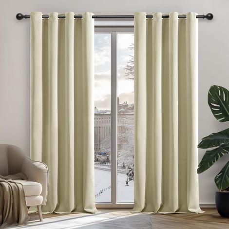 2 Pièces Rideau, Œillets Métalliques, Polyester 230g/m², Isolation Thermique, Salon Chambre (1/5)
